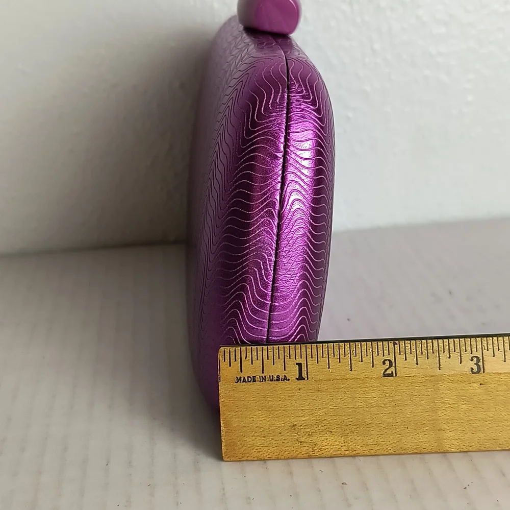 Exquisite Abstract Wave Pattern Evening Clutch Bag Purple Metal Strap